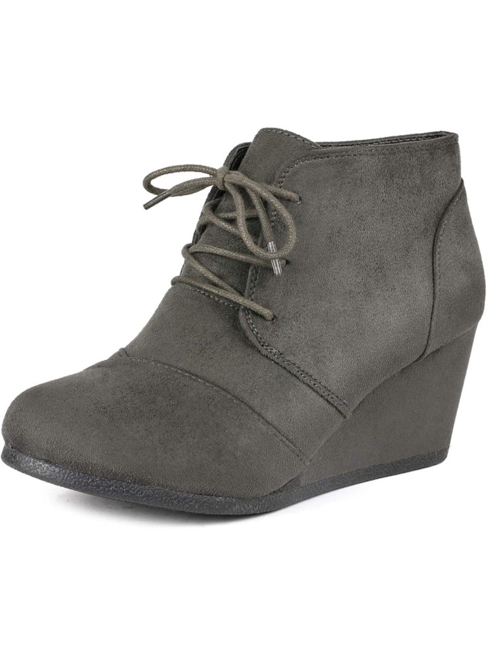 Dream Pairs Women's Dark Gray Faux Suede Lace-Up Wedge Booties